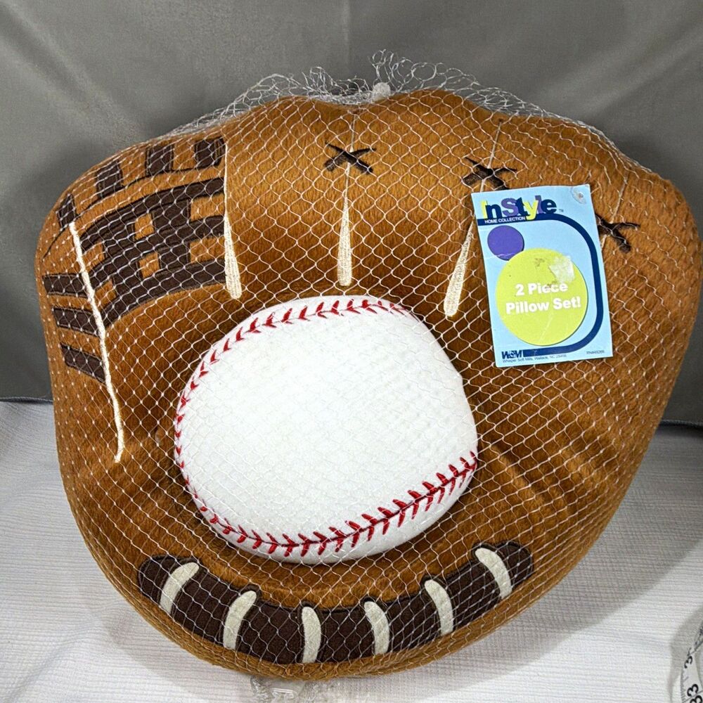 Vintage InStyle Sports Baseball Glove Shaped Throw Cushion Accent Pillow Set 2pc